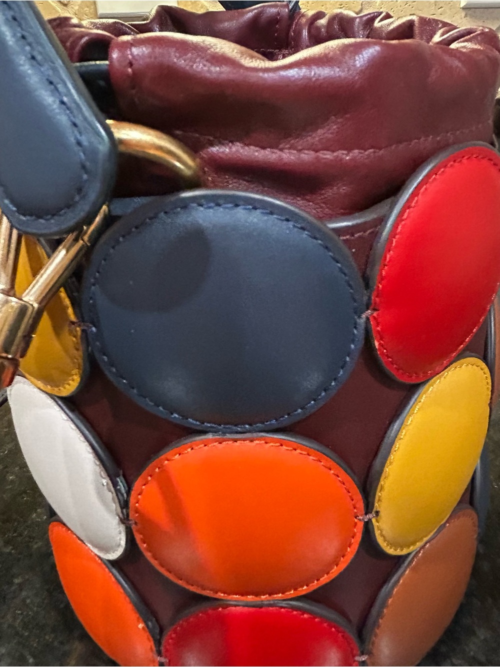Kate Spade Multicolor Circle Appliqué Bucket Bag - Burgundy - Picture 14 of 15